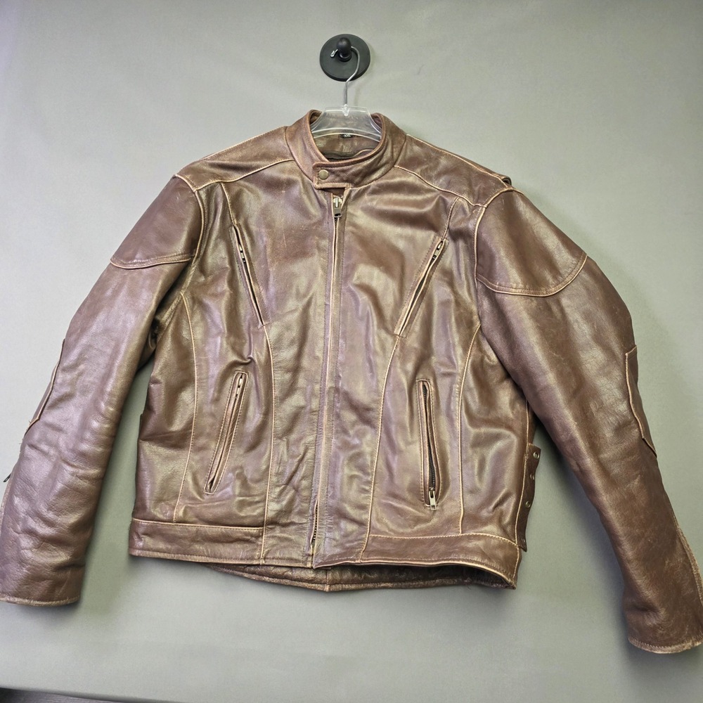 Xelement Mens Brown Leather Motorcycle Jacket Mayhem Skull Embossed Biker XXL